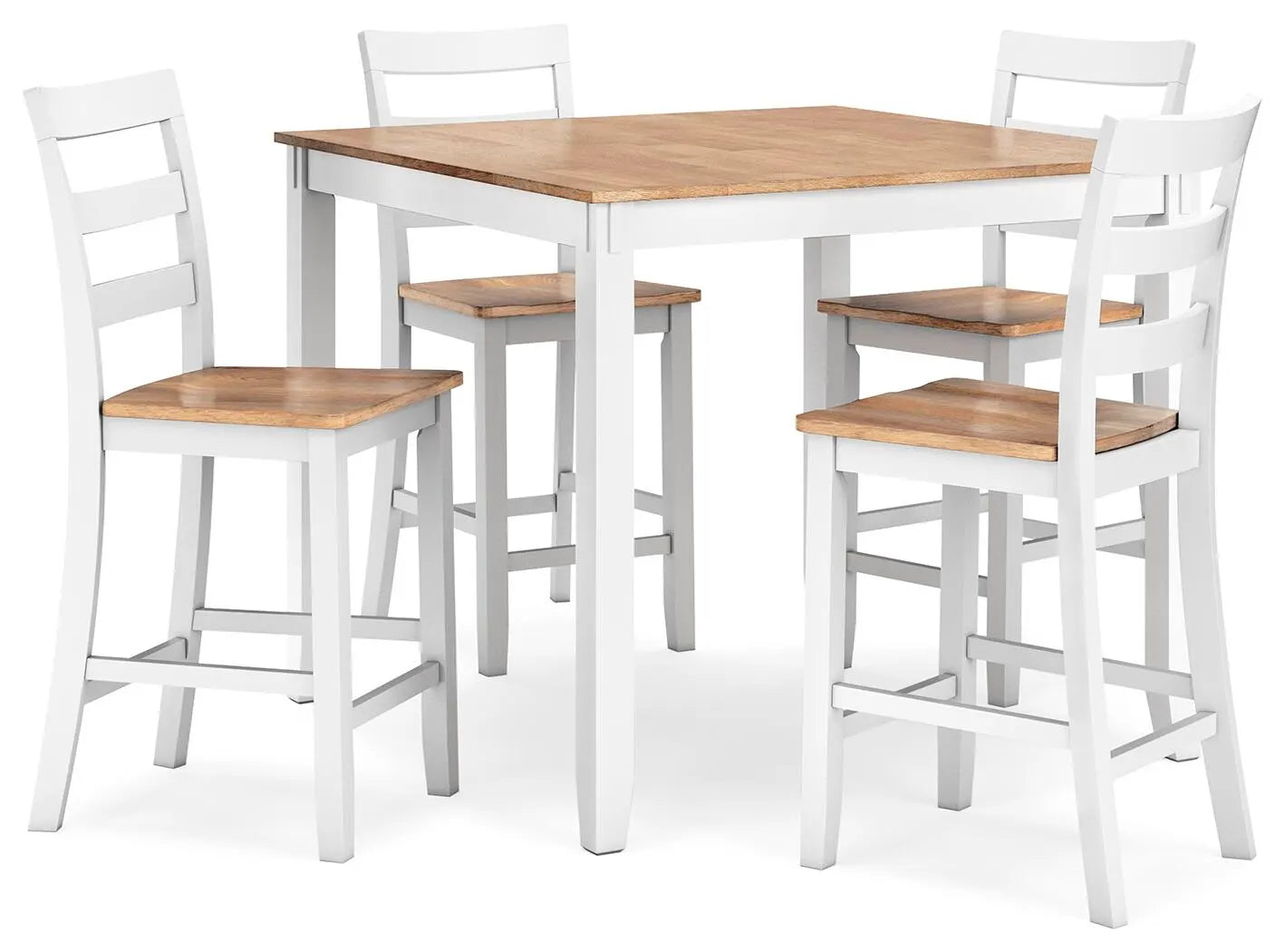 Mesa de comedor a la altura de la encimera Gesthaven y 4 taburetes de bar (Set de 5)