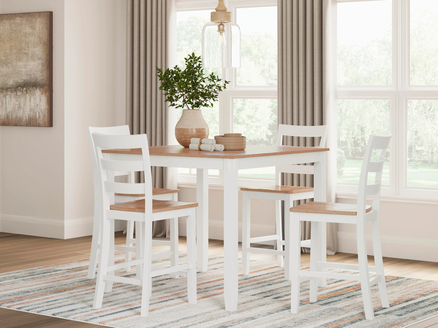 Mesa de comedor a la altura de la encimera Gesthaven y 4 taburetes de bar (Set de 5)