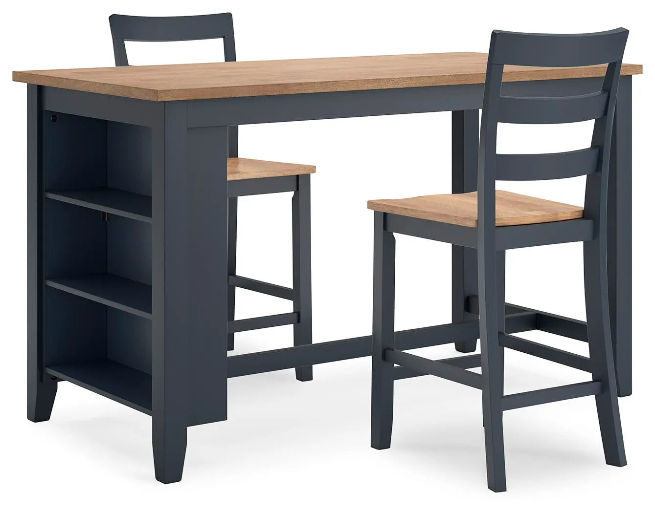 Mesa de comedor a la altura de la encimera Gesthaven y 2 taburetes de bar