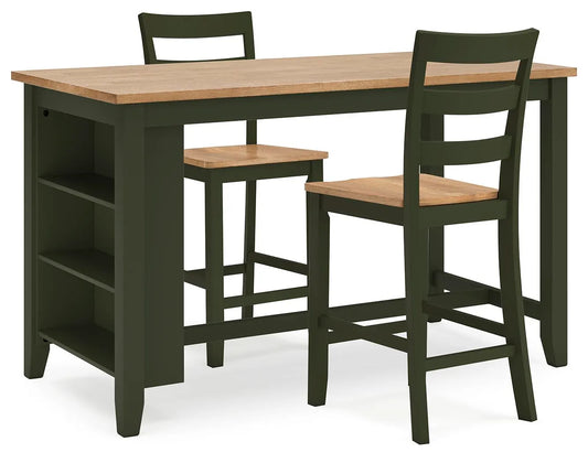 Mesa de comedor a la altura de la encimera Gesthaven y 2 taburetes de bar