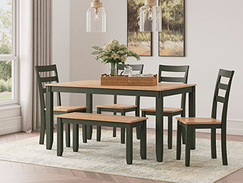 Mesa de comedor Gesthaven con 4 sillas y banco (juego de 6)