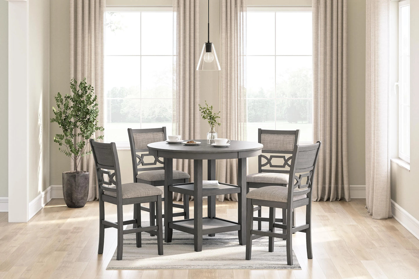 Mesa de comedor a altura de mostrador Wrenning y 4 taburetes (Set de 5)