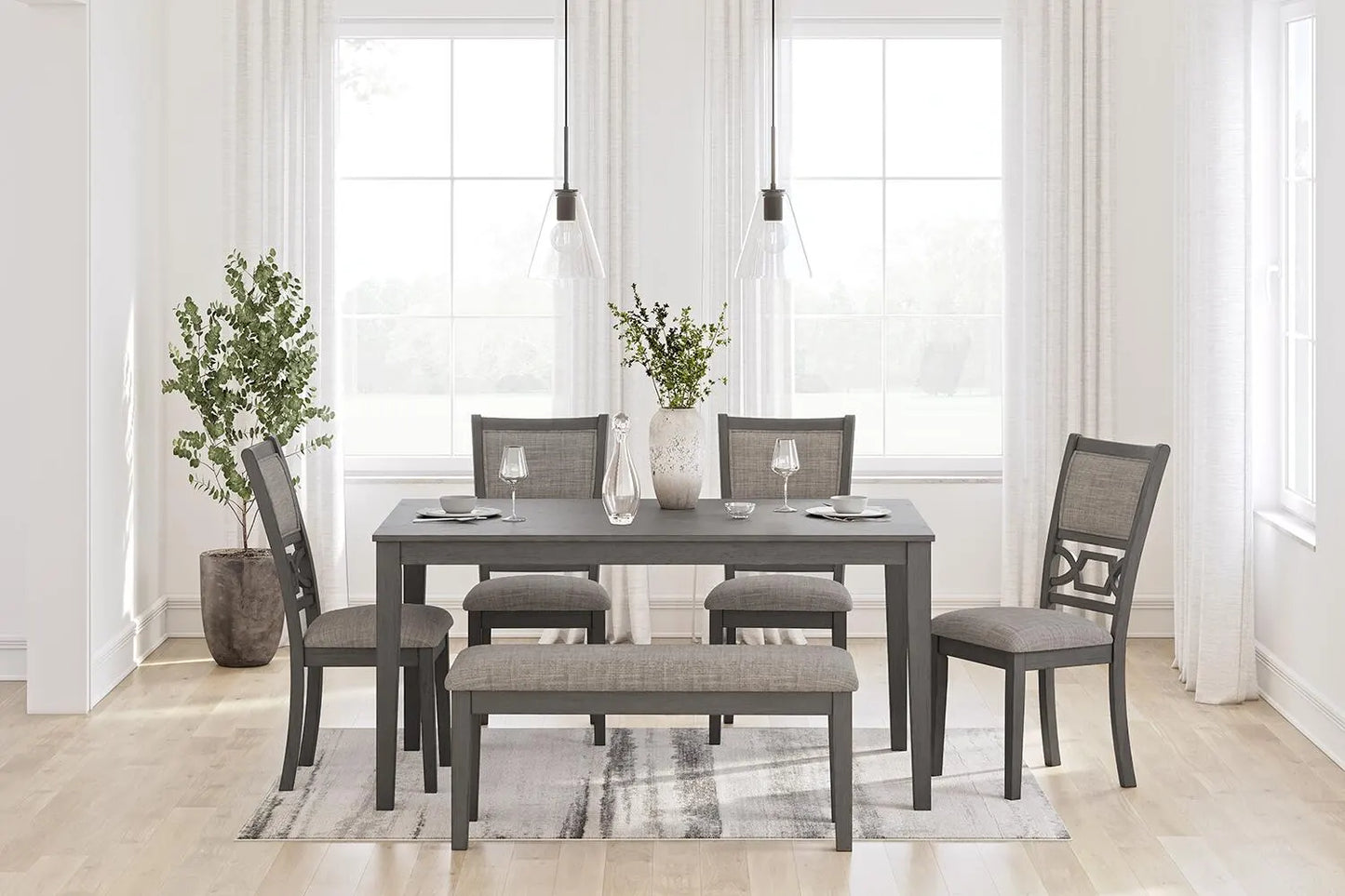 Mesa de comedor y 4 sillas y banco Wrenning (Juego de 6)