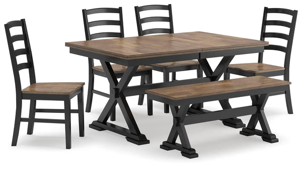 Mesa de comedor Wildenauer, 4 sillas y banco