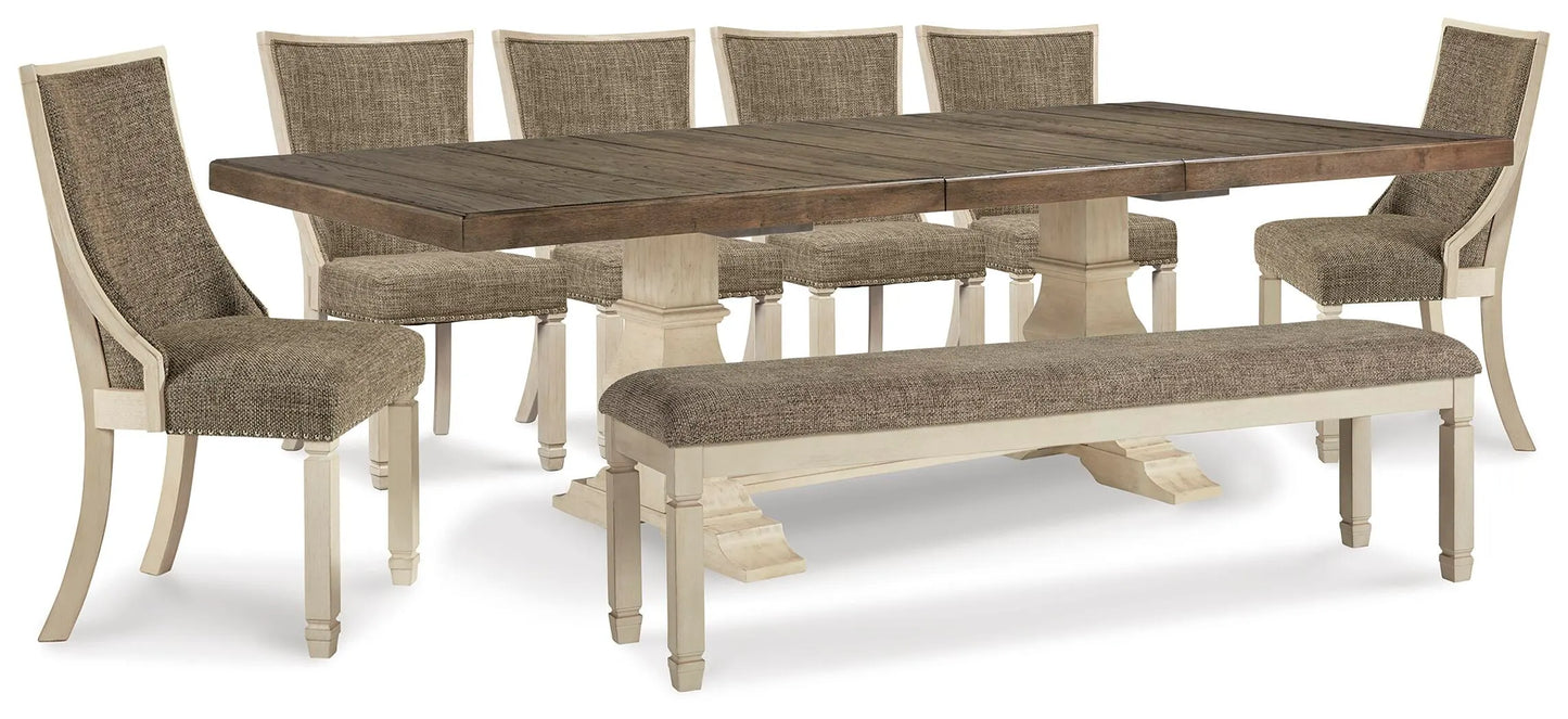 Mesa de comedor Bolanburg, 6 sillas y banco