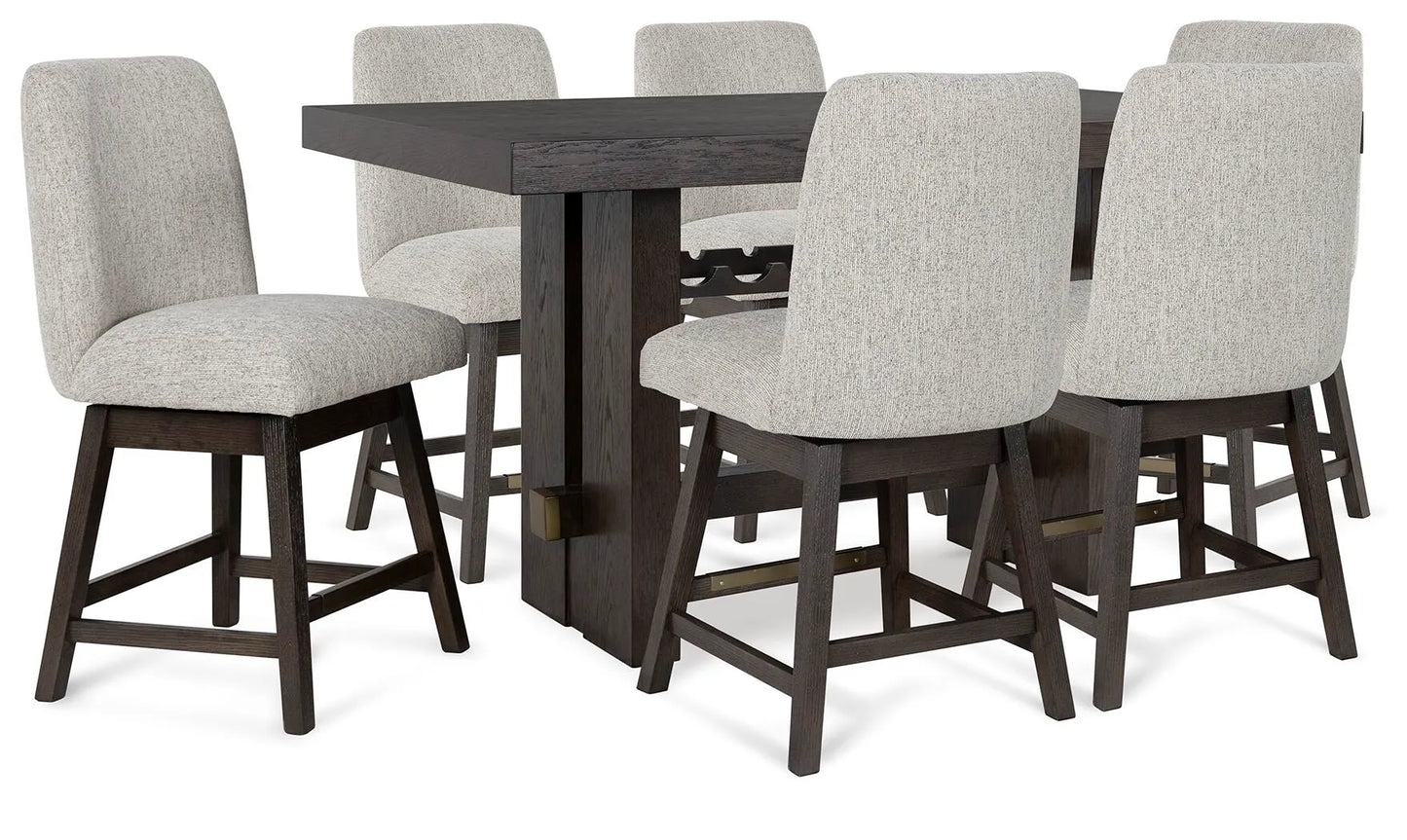 Mesa de comedor a la altura de la encimera Burkhaus y 6 taburetes de bar