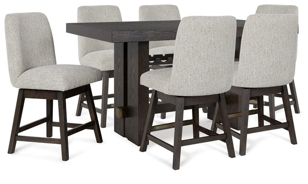 Mesa de comedor a la altura de la encimera Burkhaus y 6 taburetes de bar