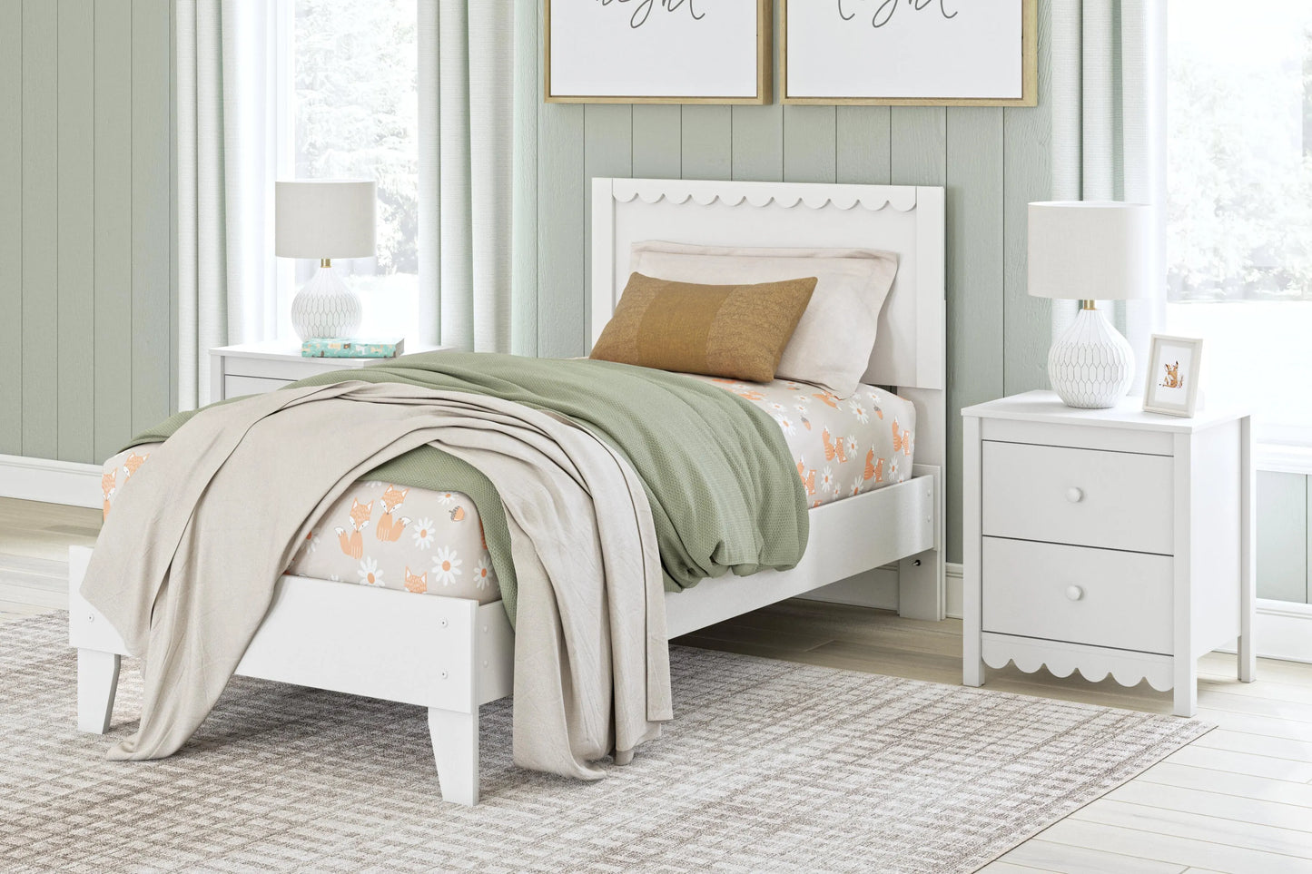 Cama de plataforma con paneles gemelos Hallityn