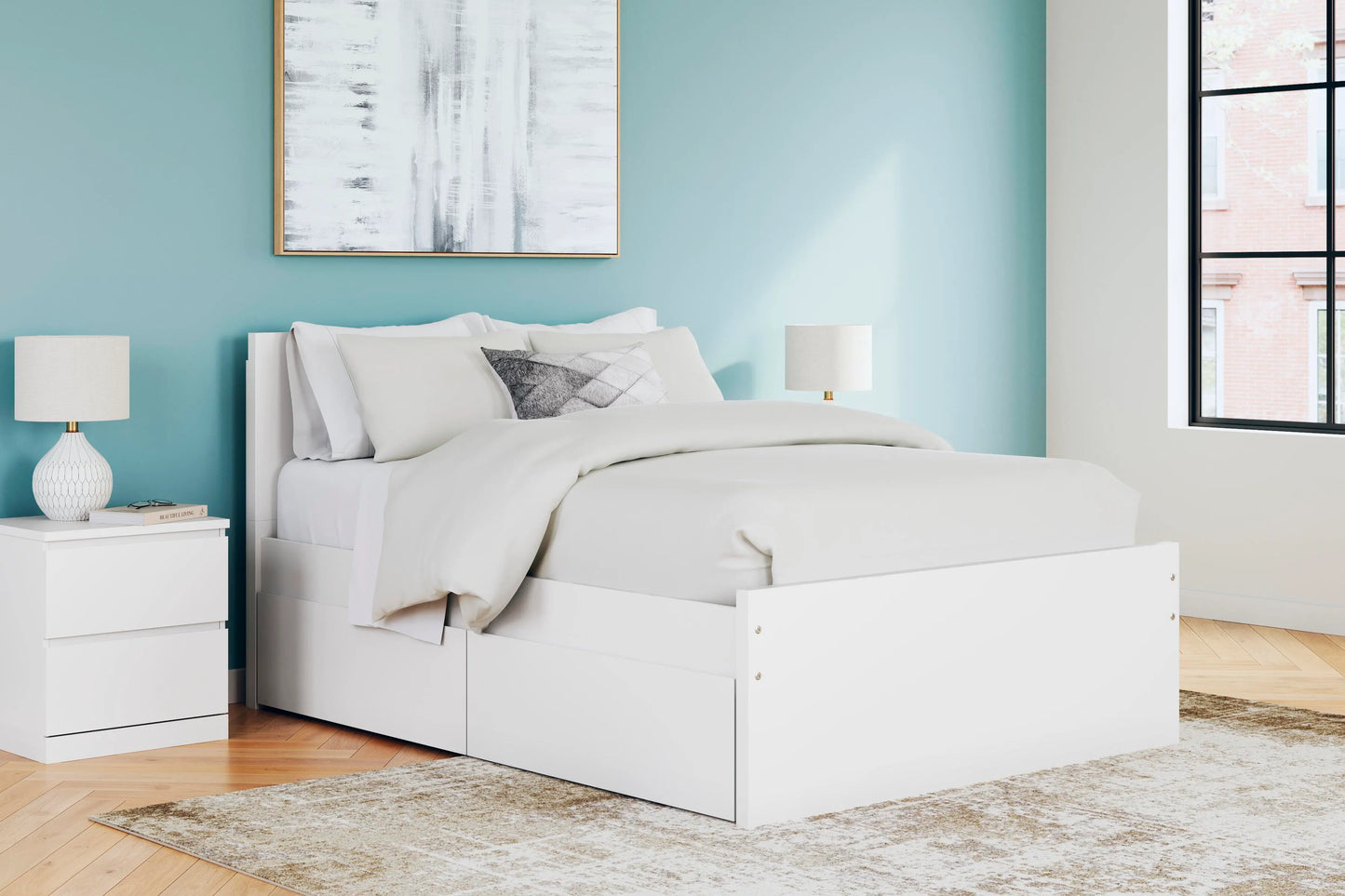 Cama de plataforma Onita de panel completo con 2 espacios de almacenamiento laterales