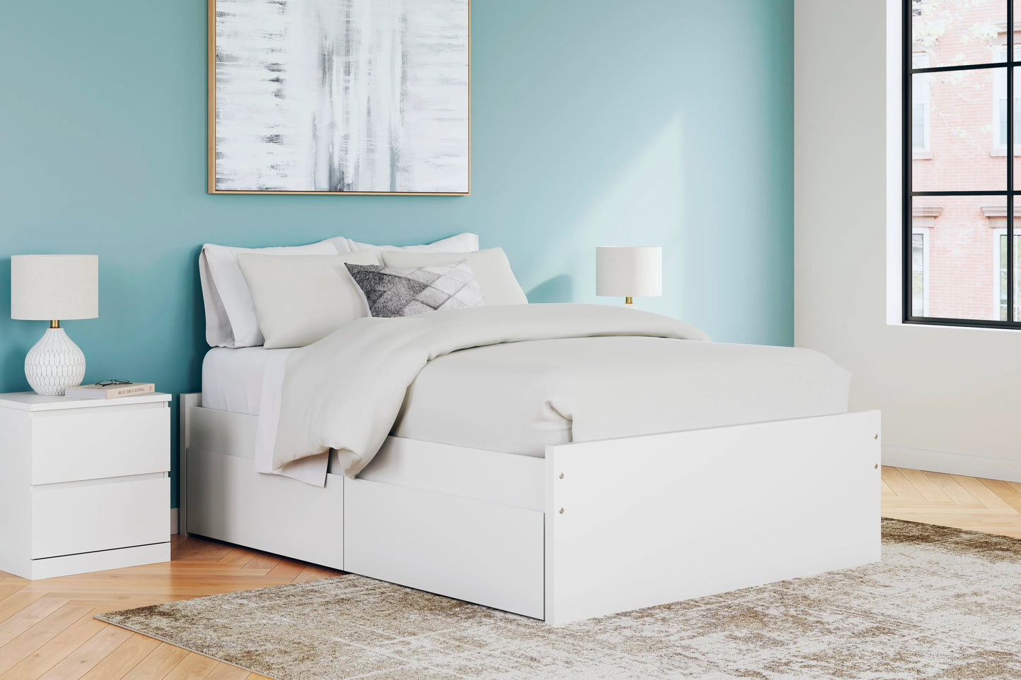 Cama de plataforma completa Onita con 2 espacios de almacenamiento laterales