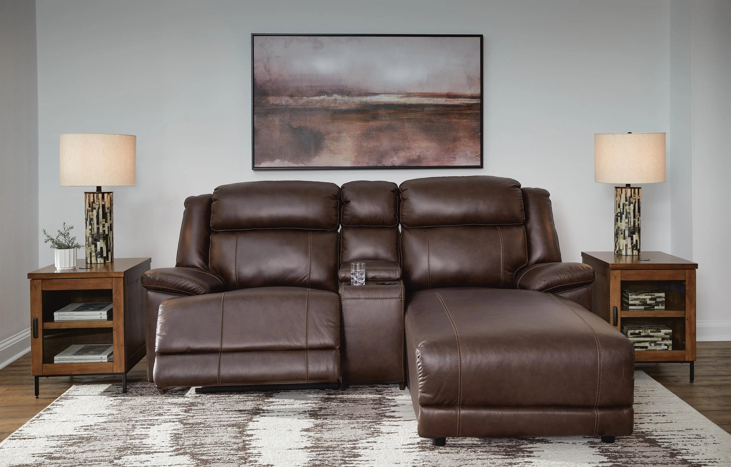Sofá seccional reclinable eléctrico de 3 piezas VonKurt con chaise