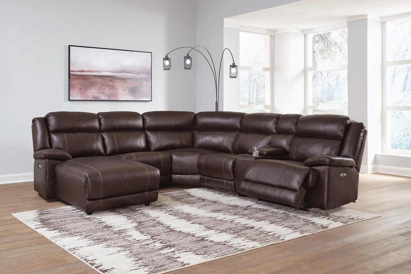Seccional reclinable eléctrico VonKurt de 6 piezas con diván chaise longue