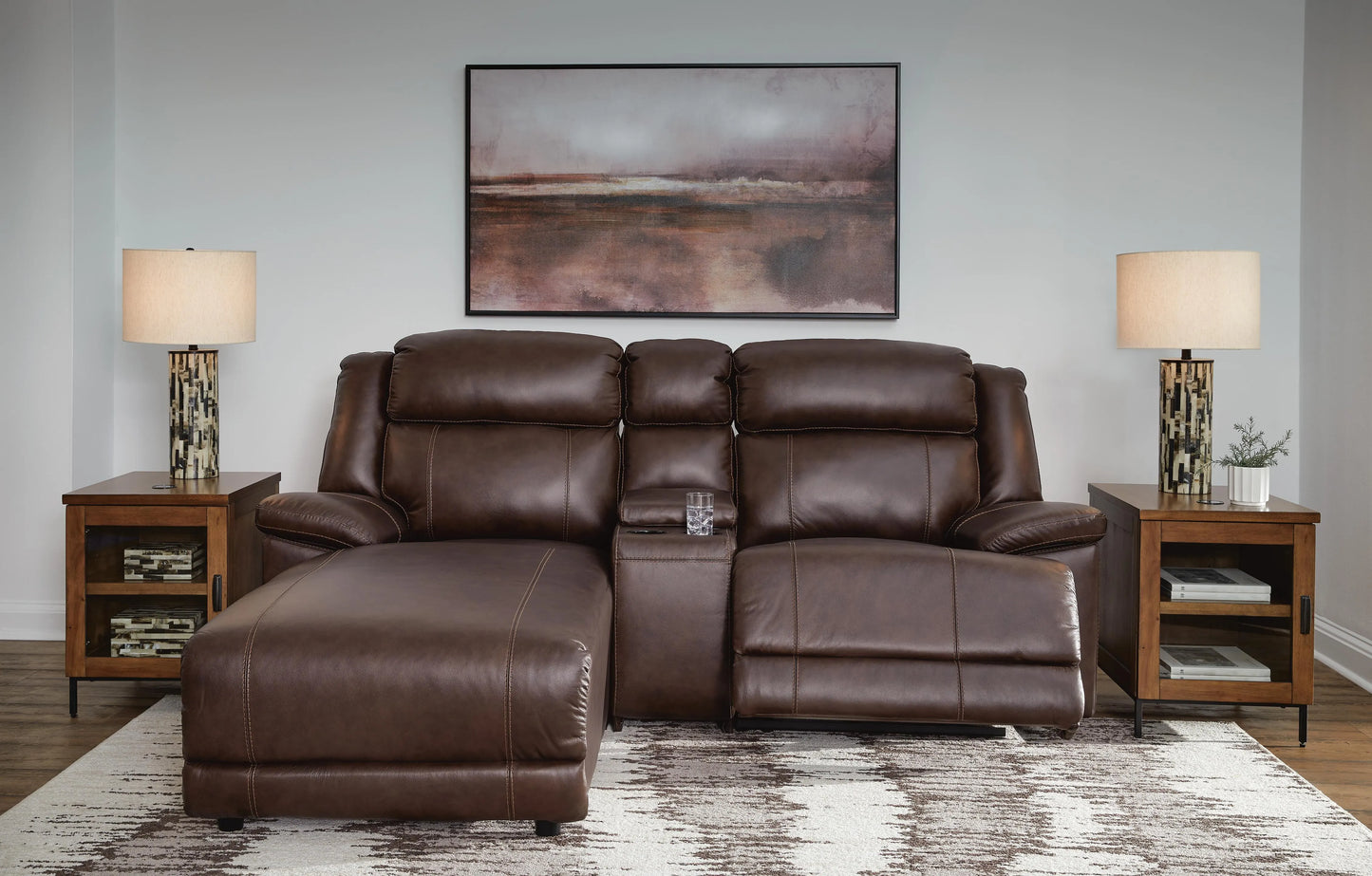 Sofá seccional reclinable eléctrico de 3 piezas VonKurt con chaise
