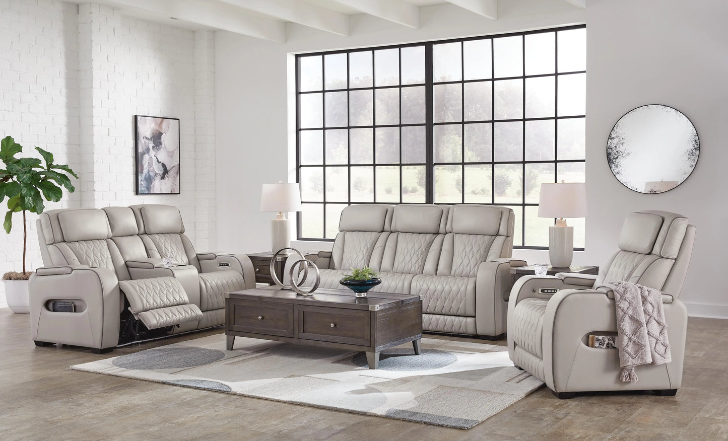 Sofá reclinable eléctrico Boyington, sofá de dos plazas y sillón reclinable