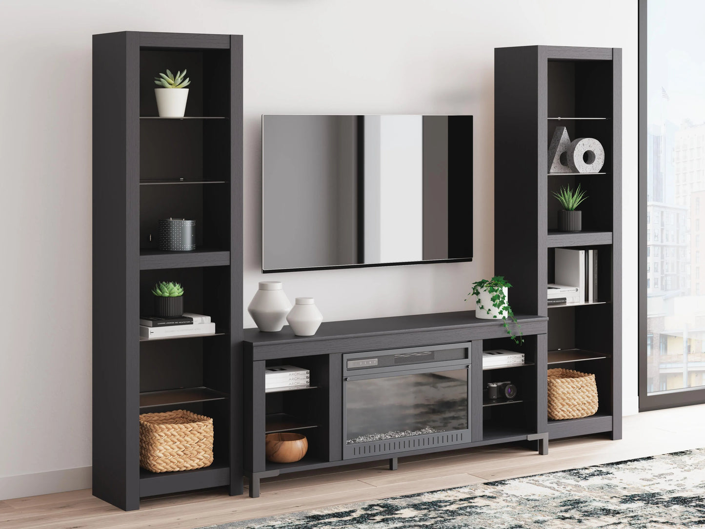Mueble de TV de 3 piezas Cayberry con chimenea eléctrica