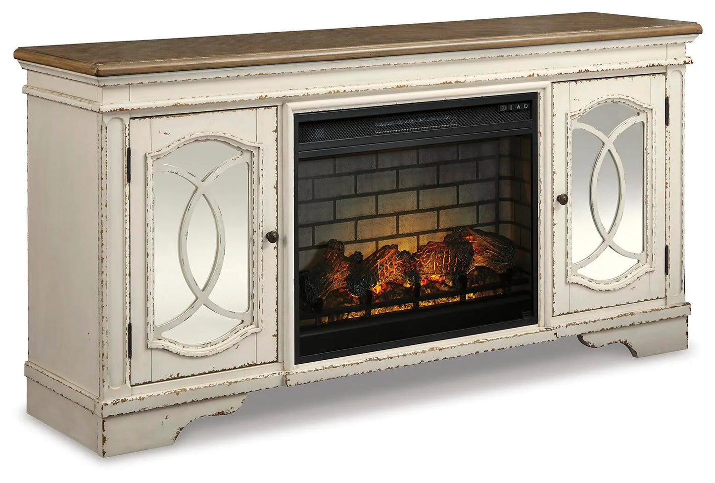Mueble de TV Realyn de 74 pulgadas con chimenea eléctrica